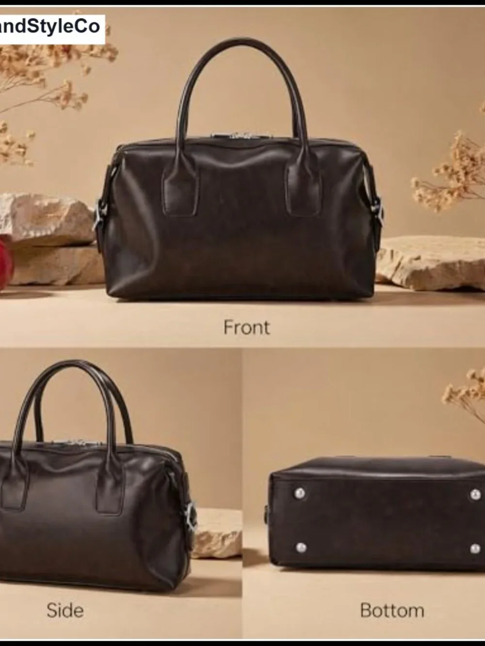 Vegan Leather Hobo Bag with Top Handle, Crossbody Shoulder Purse, Boston Bucket